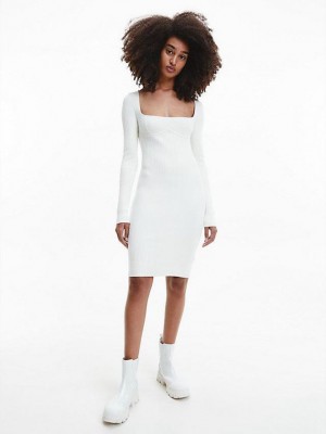White Calvin Klein Slim Organic Cotton Bustier Women Dress | ZXVF-90754