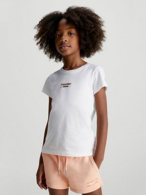 White Calvin Klein Slim Organic Cotton Girls's T-Shirt | SWVP-02384