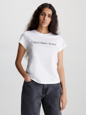 White Calvin Klein Slim Organic Cotton Logo Women T-Shirt | RMVS-83149