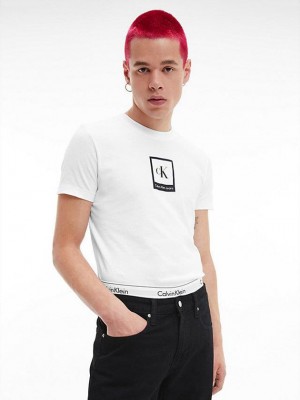 White Calvin Klein Slim Organic Cotton Logo Men T-Shirt | SCZH-08615