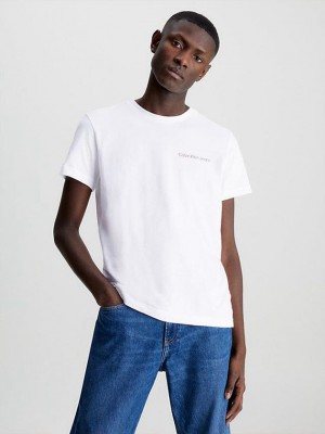 White Calvin Klein Slim Organic Cotton Logo Men T-Shirt | ZRVY-20417