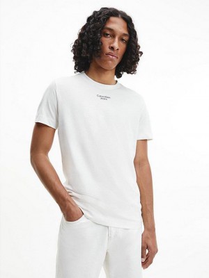 White Calvin Klein Slim Organic Cotton Men T-Shirt | GVBJ-76958