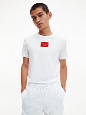 White Calvin Klein Slim Organic Cotton Men T-Shirt | MGYF-29345