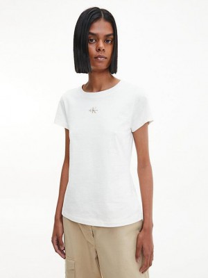 White Calvin Klein Slim Organic Cotton Women T-Shirt | QORJ-59710