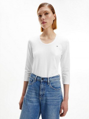 White Calvin Klein Slim Organic Cotton Women T-Shirt | GBRV-75482