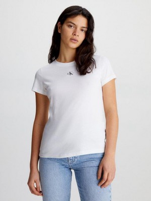 White Calvin Klein Slim Organic Cotton Women T-Shirt | ZFIN-78253