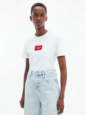 White Calvin Klein Slim Organic Cotton Women T-Shirt | UJPE-51764