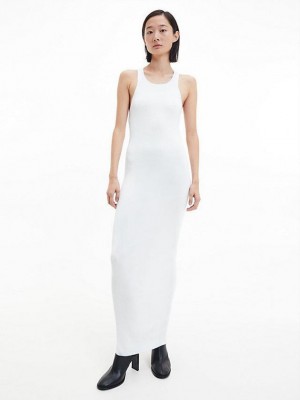 White Calvin Klein Slim Plunge Back Women Dress | WREZ-07452