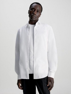 White Calvin Klein Slim Poplin Stretch Men Shirts | HBKO-54682