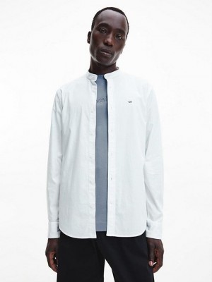 White Calvin Klein Slim Poplin Stretch Men Shirts | ZUTN-57209