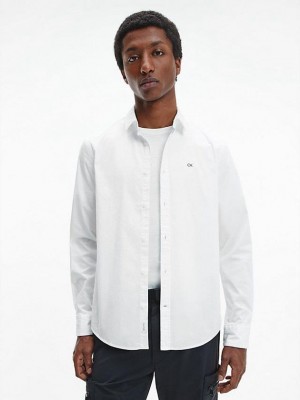 White Calvin Klein Slim Poplin Stretch Men Shirts | JAQD-23704