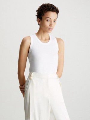 White Calvin Klein Slim Racerback Tank Women Top | MARY-57809