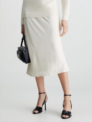 White Calvin Klein Slim Recycled Crepe Midi Women Skirt | CMIQ-80597