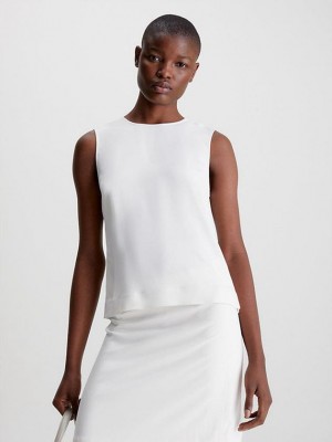 White Calvin Klein Slim Recycled Crepe Tank Women Top | BHJQ-21736