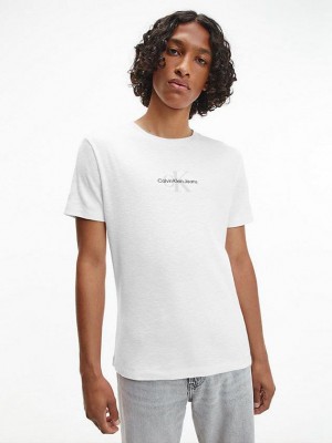 White Calvin Klein Slim Ribbed Men T-Shirt | AWQM-92530