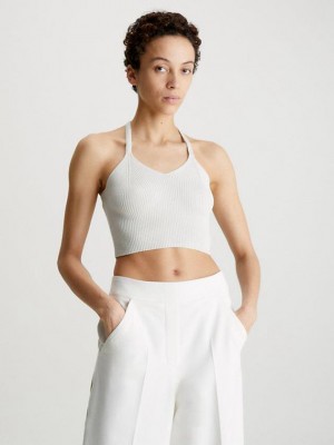 White Calvin Klein Slim Ribbed Tank Women Top | OJTQ-34290