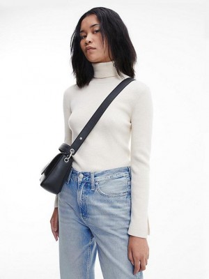White Calvin Klein Slim Roll Neck Jumper Women Sweater | XRTD-57412