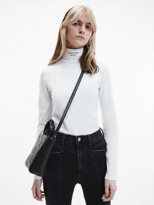 White Calvin Klein Slim Roll Neck Women Top | QWVP-20489