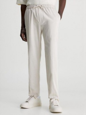 White Calvin Klein Slim Sateen Stretch Men Joggers | OMEX-17230