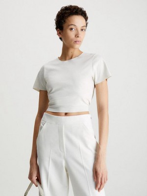White Calvin Klein Slim Scuba Open Back Women Top | TSFD-05719