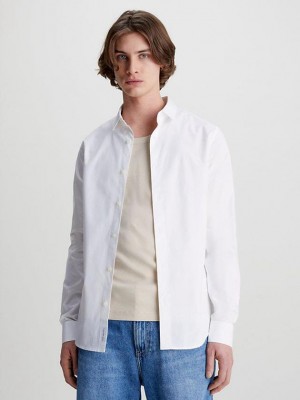 White Calvin Klein Slim Stretch Cotton Men Shirts | GIBJ-63045