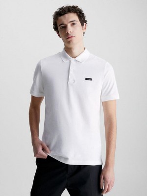 White Calvin Klein Slim Stretch Pique Men Polo Shirt | TZPB-06798