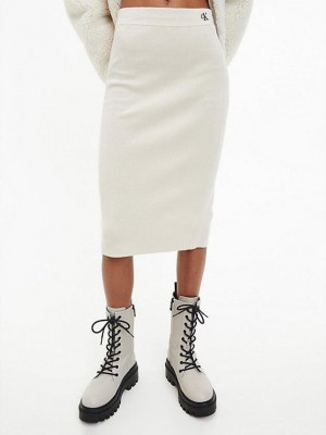 White Calvin Klein Stretch Knit Midi Women Skirt | GWTJ-86219