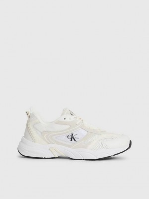 White Calvin Klein Suede And Mesh Men Sneakers | SVEY-95741