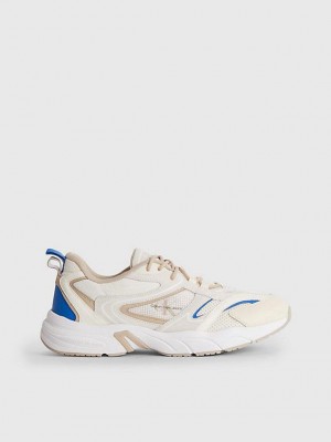 White Calvin Klein Suede And Mesh Men Sneakers | CPNM-80543