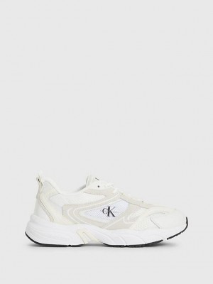 White Calvin Klein Suede And Mesh Women Sneakers | JCRV-14352