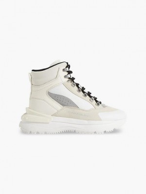 White Calvin Klein Suede Chunky Hybrid Women Boots | XDFT-49703
