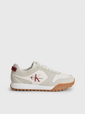 White Calvin Klein Suede Men Sneakers | KHQV-64103