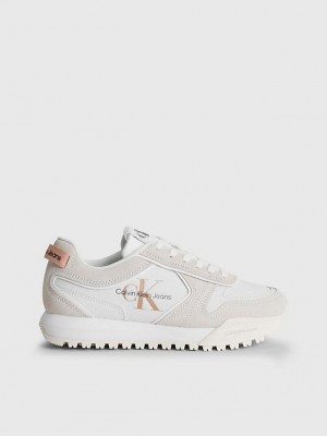 White Calvin Klein Suede Women Sneakers | VFEH-27560