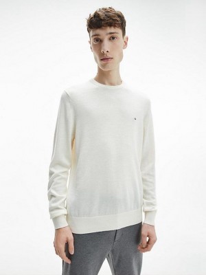 White Calvin Klein Superior Wool Jumper Men Sweater | CFYD-47560