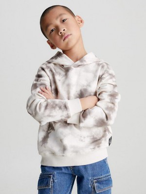 White Calvin Klein Tie Dye Logo Boys's Hoodie | FDYH-73216