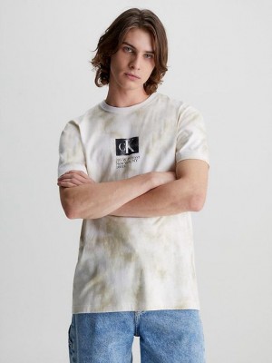 White Calvin Klein Tie Dye Monogram Men T-Shirt | HRVO-43980