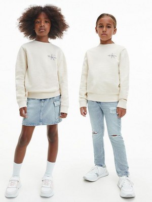 White Calvin Klein Unisex Boys's Sweatshirt | HEIT-30749