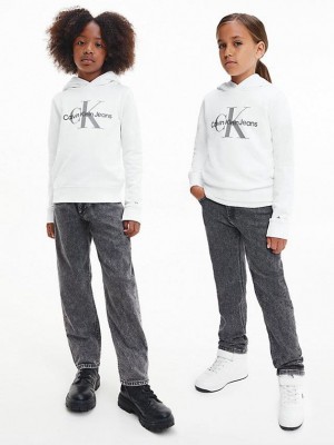 White Calvin Klein Unisex Logo Boys's Hoodie | AUND-87439