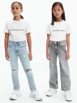 White Calvin Klein Unisex Logo Girls's T-Shirt | TIGC-40287
