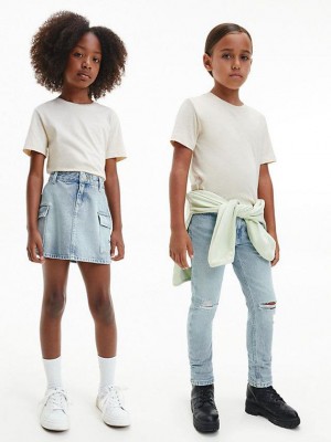 White Calvin Klein Unisex Organic Cotton Girls's T-Shirt | VZWN-19058