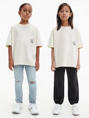 White Calvin Klein Unisex Oversized Colourblock Girls's T-Shirt | TQJX-05869