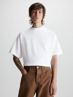 White Calvin Klein Unisex Oversized Men T-Shirt | PUZJ-67128
