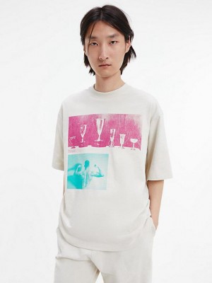 White Calvin Klein Unisex Printed - CK Standards Men T-Shirt | DJEI-43286