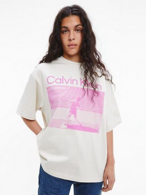 White Calvin Klein Unisex Printed - CK Standards Women T-Shirt | SEZW-20416