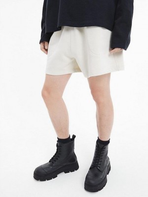 White Calvin Klein Unisex Relaxed Jogger - CK Standards Women Shorts | ENGI-83794