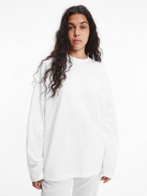 White Calvin Klein Unisex Relaxed Long-Sleeve - CK Standards Women T-Shirt | HIDQ-57682