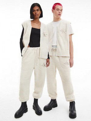 White Calvin Klein Unisex Relaxed Sherpa Women Joggers | YWOL-57613