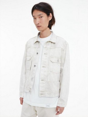 White Calvin Klein Unisex Utility Denim - CK Standards Men Jacket | HCYW-93465