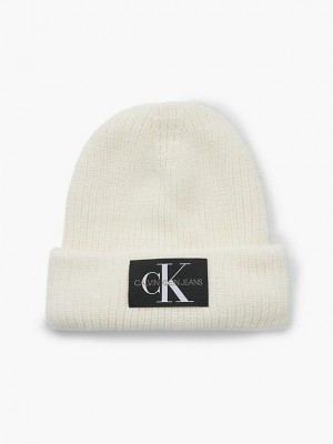 White Calvin Klein Wool Blend Men Beanie | DJTE-76092