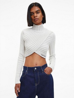White Calvin Klein Wool Knit Wrap Women Top | IALC-51842